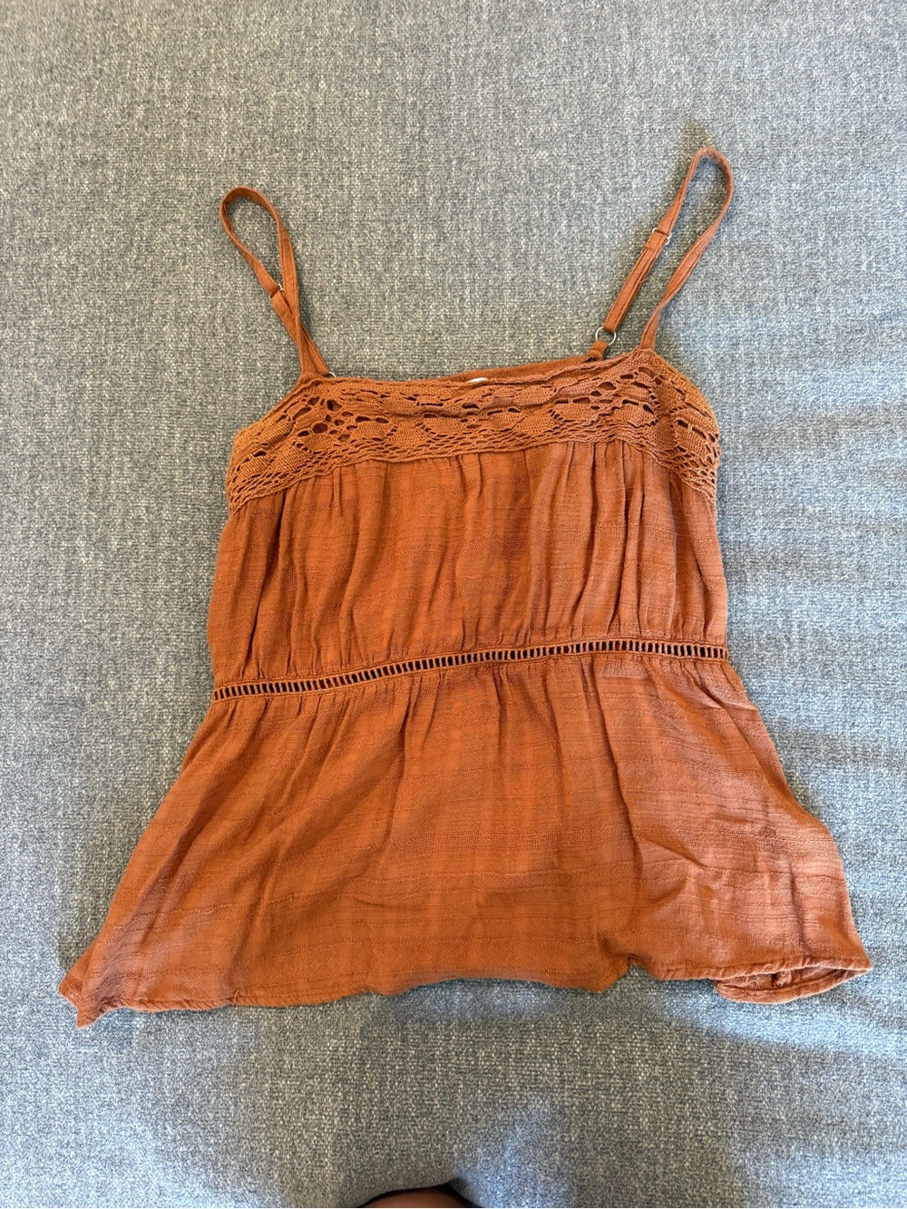 Women's Rust Crochet Trim Spaghetti Strap Tank Top